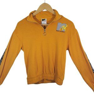 MTV Women's XS Gold, Yellow Stripe Pullover, Long Sleeve, 1/4 Zip Front Hoodie